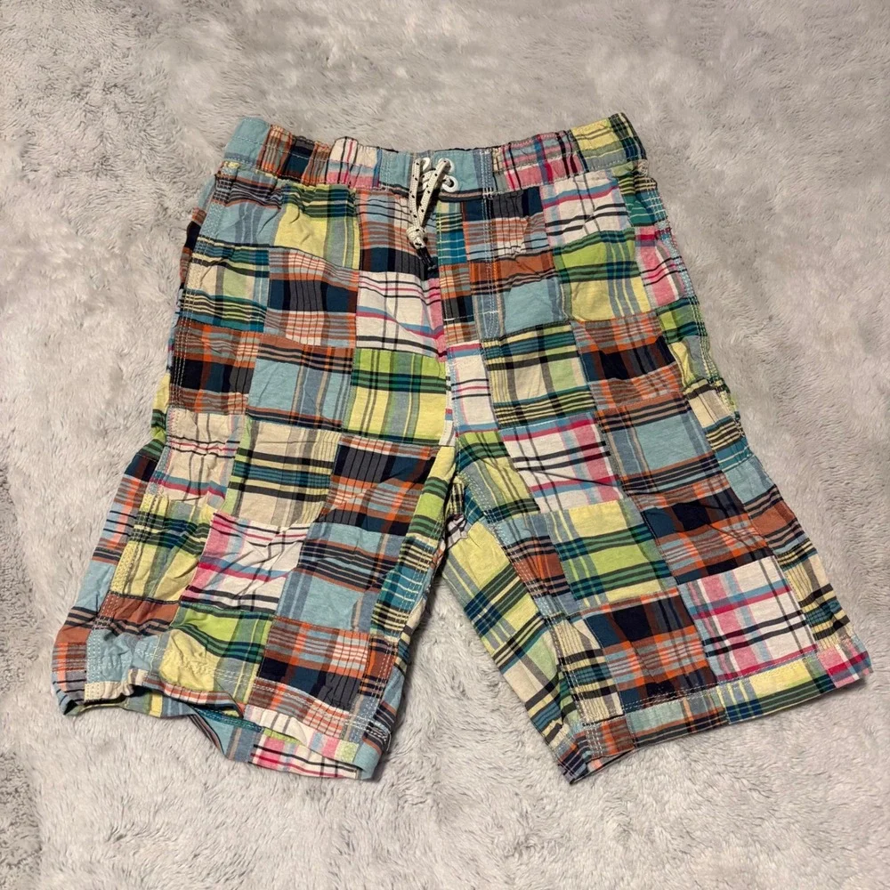 Gap Kids XL Husky Patchwork Madras PlaidSwim Trunks Multicolor Board Shorts